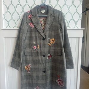 Sundance Gray Plaid Blazer with Floral Embroidery